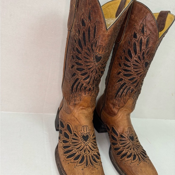 Cavender's Brown Leather Glitter Angel Wings Western Boots Size 8B. - Picture 5 of 12